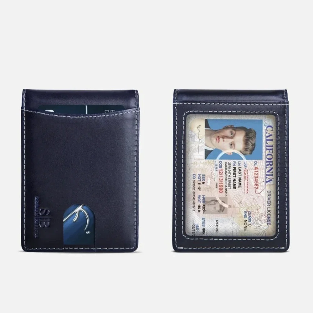 Serman Brands Leather RFID Blocking Slim Bifold Wallet Altlantic Blue Minimalist